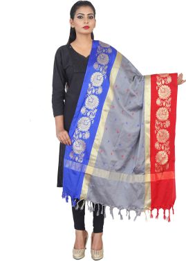 Grey Chanderi Woven Dupatta