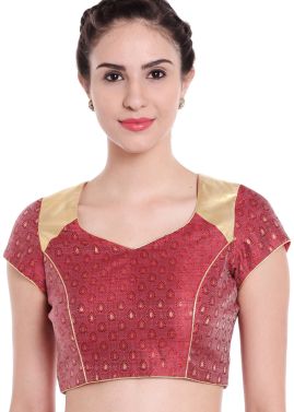 Maroon Readymade Woven Brocade Blouse