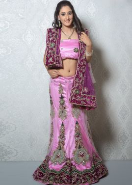 Pink Net Lehenga Choli With Dupatta