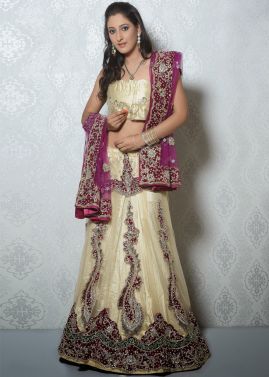 Latest Net Cream Lehenga Choli Online Shopping With Dupatta USA