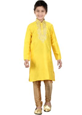 Readymade Yellow Art Silk Kids Kurta Pajama