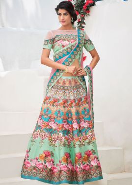 A Line Digital Print Multicolor Art Silk Lehenga