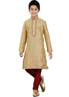 Readymade Golden Art Silk Kids Kurta Pajama