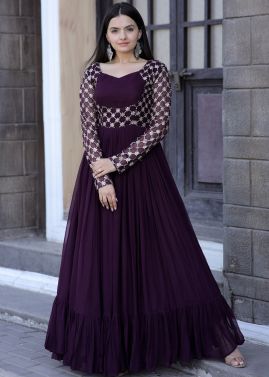 Purple Embroidered Georgette Gown