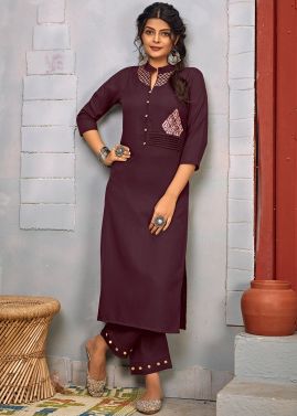 Readymade Purple Straight Cut Kurta With Pant