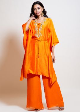 Readymade Orange Embroidered Kaftan Palazzo Set