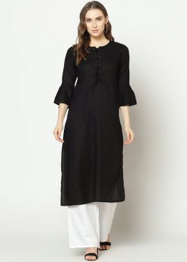 Black Bell Sleeved Readymade Kurta Set