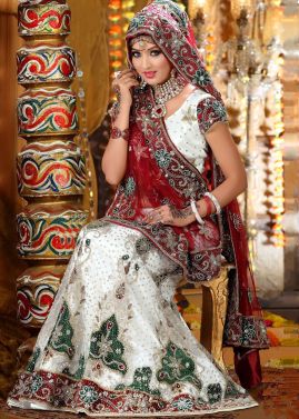 Designer Net Embroidered White Lehenga Choli Online Shopping USA