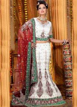 White Net Lehenga Choli with D...