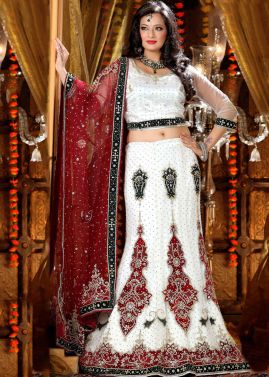 Embroidered White Net Lehenga