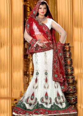 Net White Embroidered Lehenga 