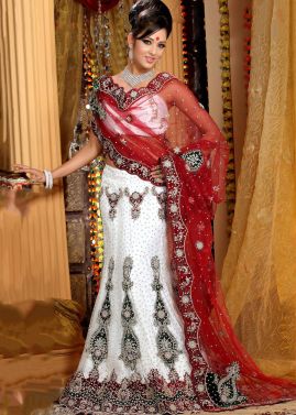 Embroidered Net White Lehenga