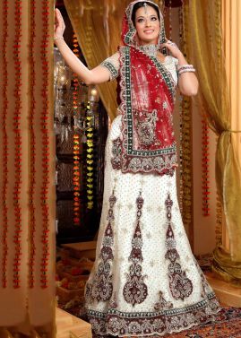 Net White Embroidered Lehenga 