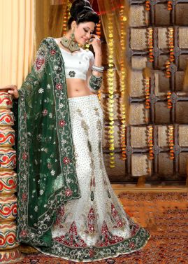 White Net Lehenga Choli with D...