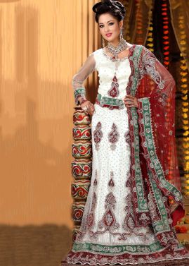 Net White Embroidered Lehenga 