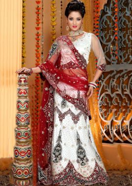 Net White Embroidered Lehenga 