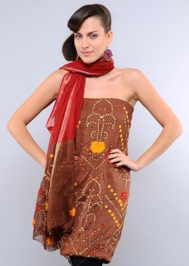 Brown Cotton Bandhej Salwar Kameez