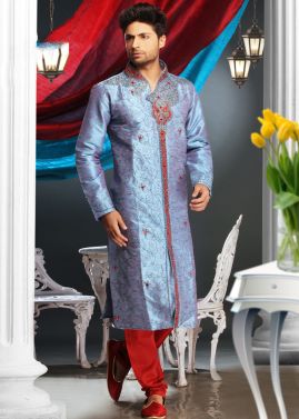 Readymade Blue Art Silk Kurta Pyjama