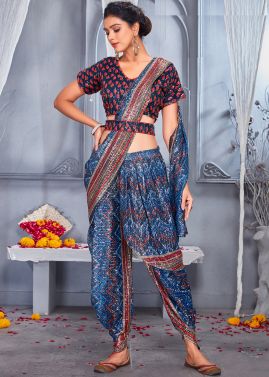 Readymade Blue Indo Western Sequinned Dhoti & Top