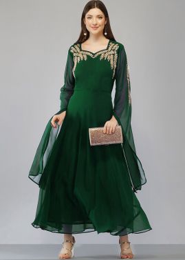 Green Embroidered Long Kurta I...