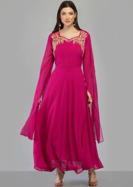 Pink Embroidered Georgette Lon...