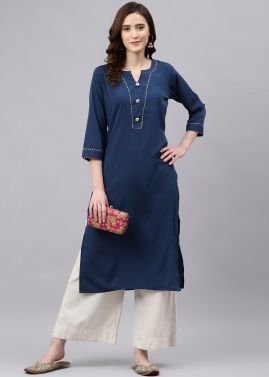 Blue Rayon Readymade Kurta Palazzo Set