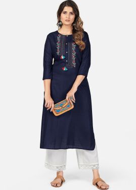 Navy Blue Embroidered Kurta Set