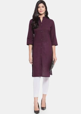 Purple Readymade Front Buttoned Kurta Set