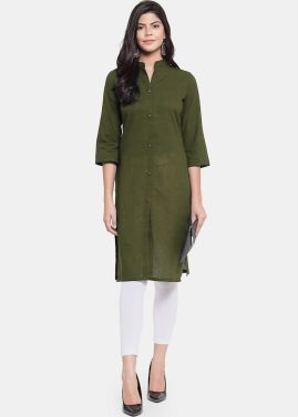 Readymade Green Plain Kurta &a...