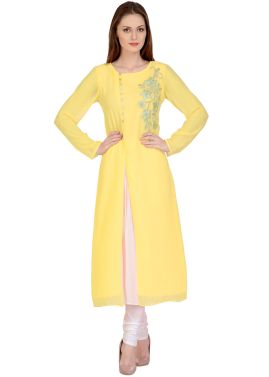 Yellow Embroidered Kurta Set In Georgette