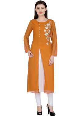 Yellow Slit Style Kurta & Churidaar In Georgette