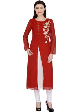 Maroon Embroidered Kurta & Churidaar