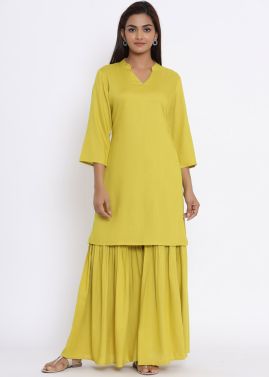 Yellow Readymade Kurta Set In Rayon