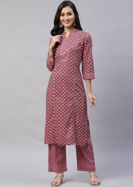 Pink Floral Printed Kurta Pant Set