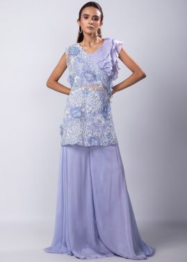 Purple Embroidered Palazzo Set In Art Silk