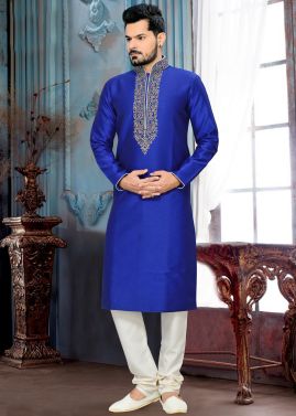 Readymade Royal Blue Art Silk Kurta Churidar Set