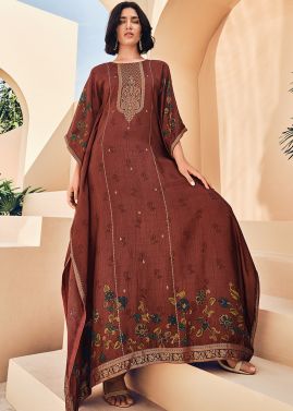 Maroon Readymade Viscose Kaftan In Digital Print