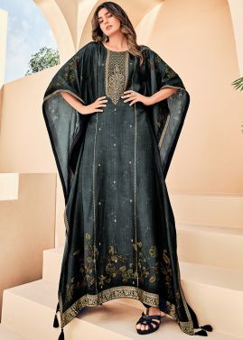 Black Readymade Digital Printed Viscose Kaftan