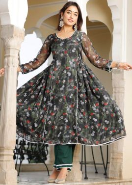 Green Floral Printed Kurta Set