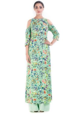 Green Printed Long Kurta With Palazzo