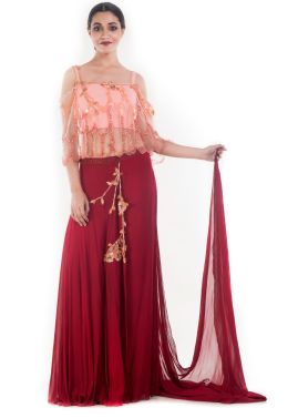 Peach Embellished Top With Maroon Palazzo