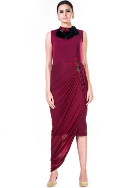 Maroon Cowl Style Lycra Georgette Gown