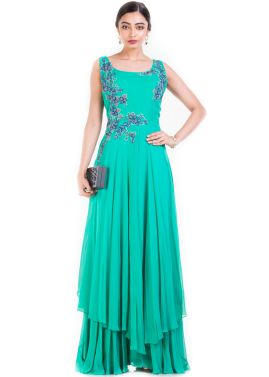 Sea Green Twin Layered Chiffon Gown