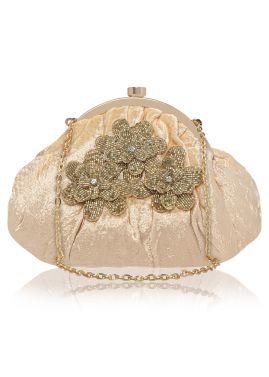 Cream Kiss Lock Clutch With Zari Embroidery