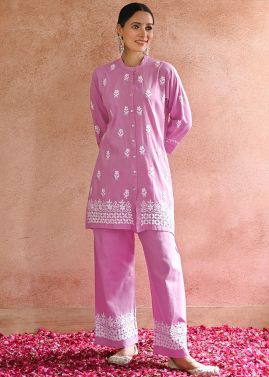 Pink Embroidered Co-Ord Set In Rayon