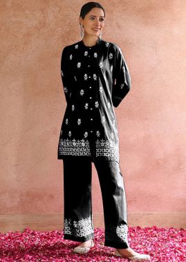 Black Thread Embroidered Rayon Co-Ord Set