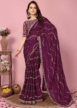 Puuple Sequins Embroidered Saree