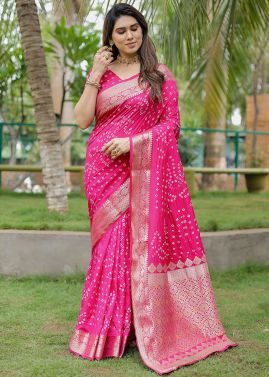 Pink Zari Woven Saree In Dola Silk