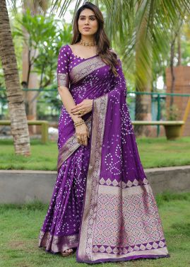 Purple Zari Woven Saree In Dola Silk