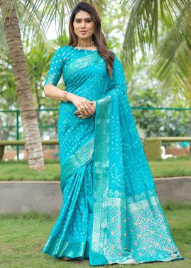 Blue Zari Woven Saree In Dola Silk